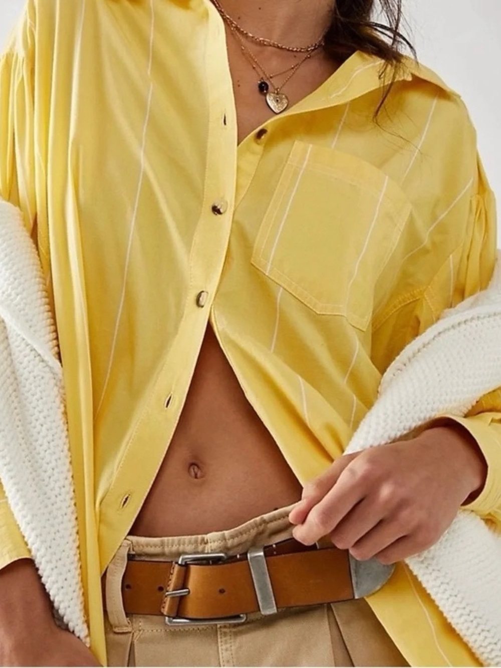 Free People Happy Hour Stripe Top Yellow Combo Boho Oversized Women Size S - Picture 4 of 16